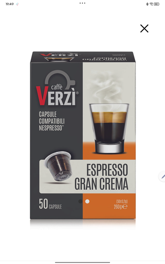 50 kapsel Verzì Espresso Gran Crema Kompatibel mit Nespresso-Maschinen